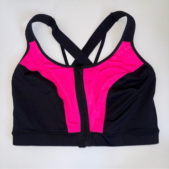 Livi Active Other - LIVI Active 44G Front Zip Sports Bra Black Pink High Impact Support Plus Size